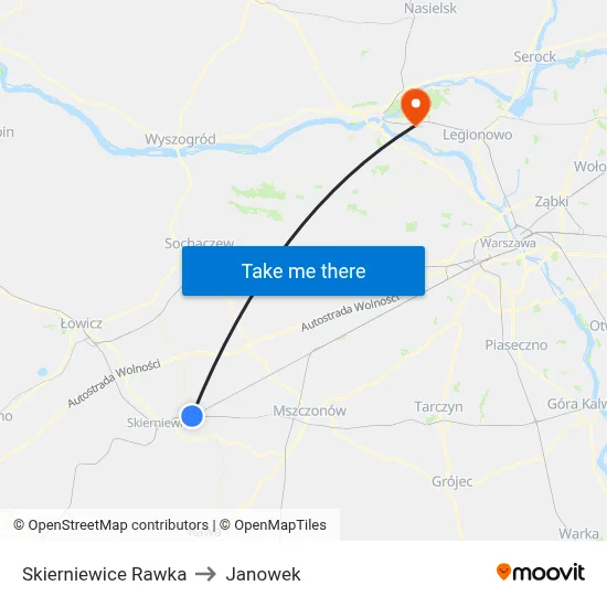 Skierniewice Rawka to Janowek map
