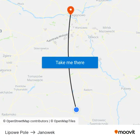 Lipowe Pole to Janowek map