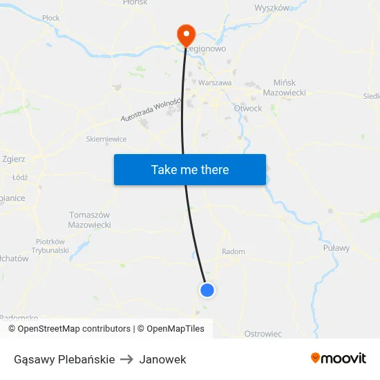 Gąsawy Plebańskie to Janowek map