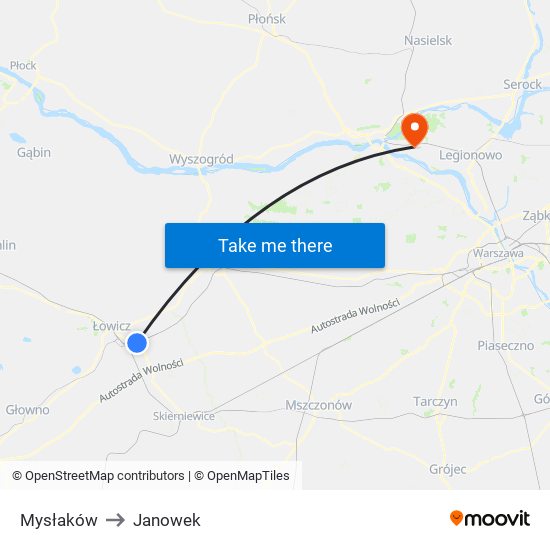 Mysłaków to Janowek map