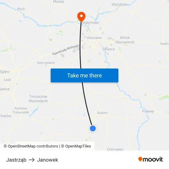 Jastrząb to Janowek map
