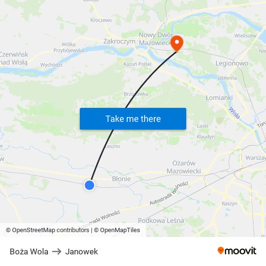 Boża Wola to Janowek map