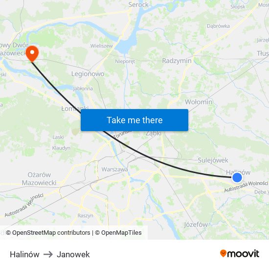 Halinów to Janowek map