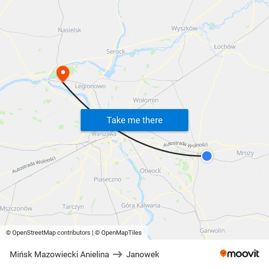 Mińsk Mazowiecki Anielina to Janowek map