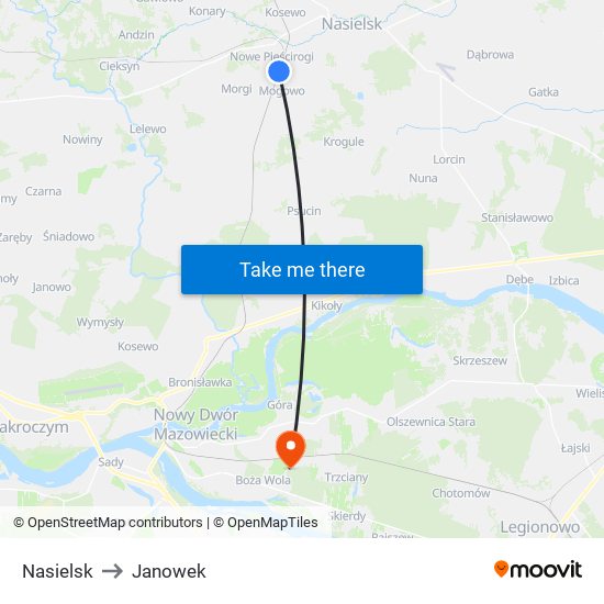 Nasielsk to Janowek map