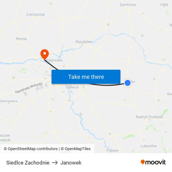 Siedlce Zachodnie to Janowek map