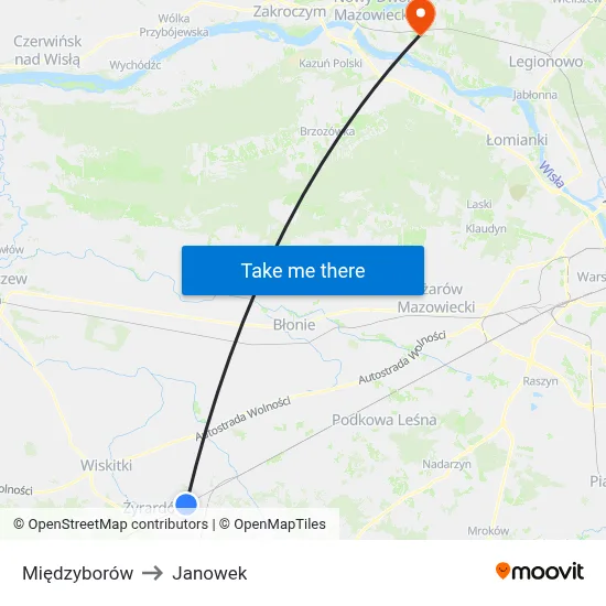 Międzyborów to Janowek map
