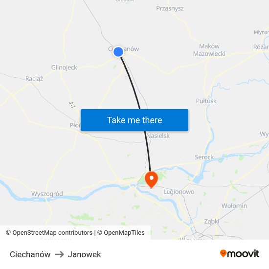 Ciechanów to Janowek map