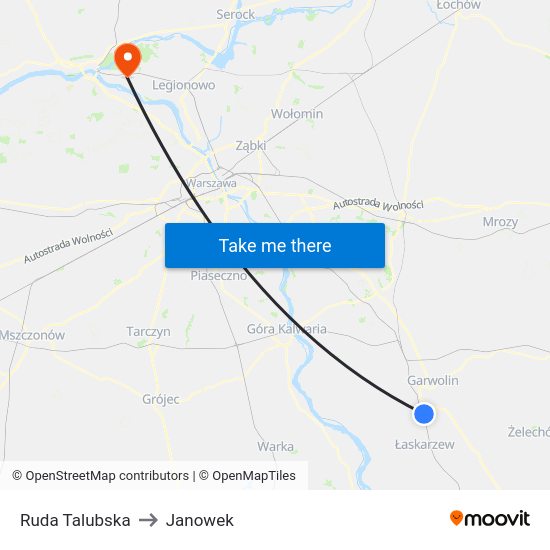 Ruda Talubska to Janowek map