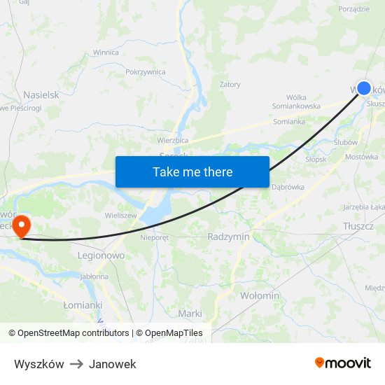 Wyszków to Janowek map