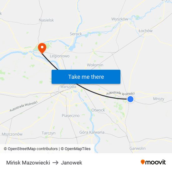 Mińsk Mazowiecki to Janowek map