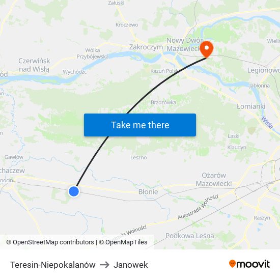 Teresin-Niepokalanów to Janowek map