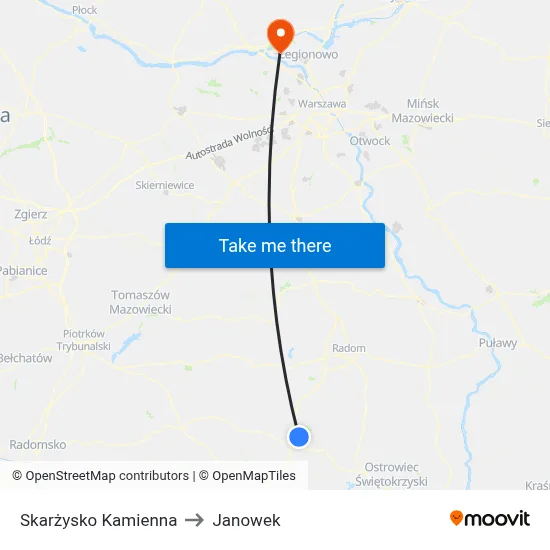 Skarżysko Kamienna to Janowek map