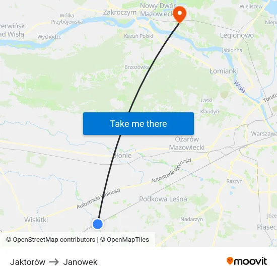 Jaktorów to Janowek map