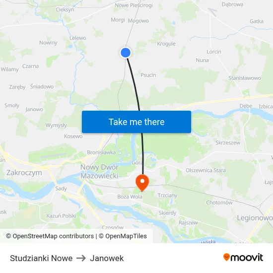 Studzianki Nowe to Janowek map