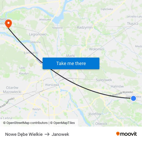 Nowe Dębe Wielkie to Janowek map