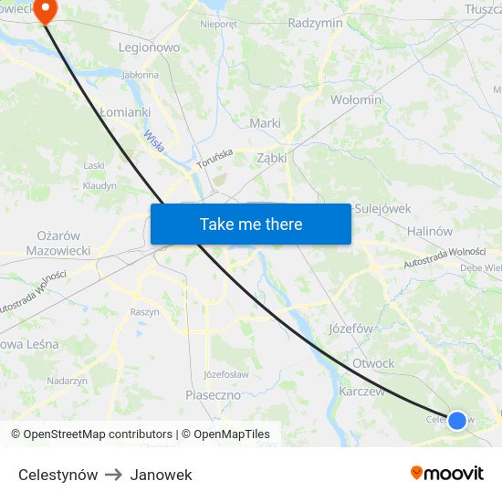 Celestynów to Janowek map