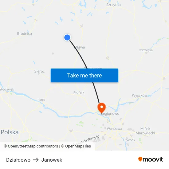 Działdowo to Janowek map