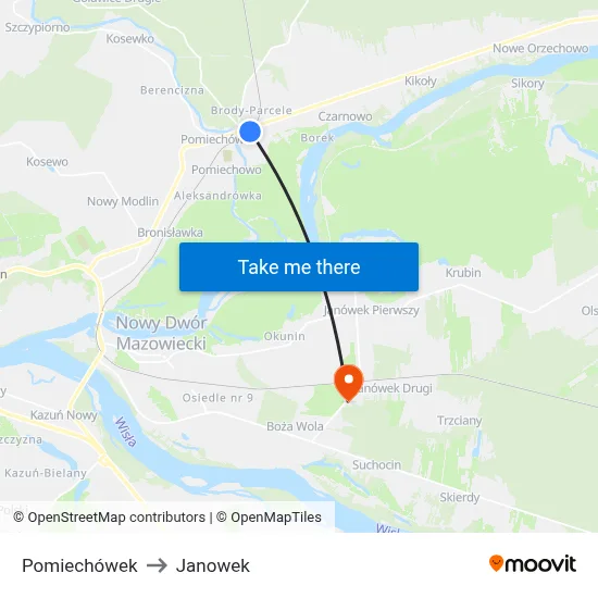 Pomiechówek to Janowek map
