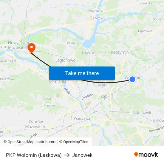 PKP Wołomin (Laskowa) to Janowek map