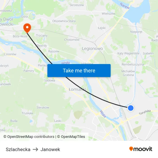 Szlachecka to Janowek map