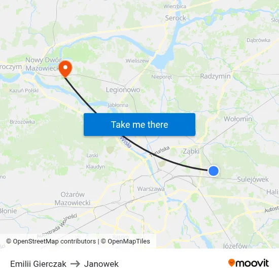 Emilii Gierczak to Janowek map