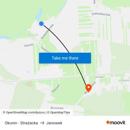 Okunin - Strażacka to Janowek map