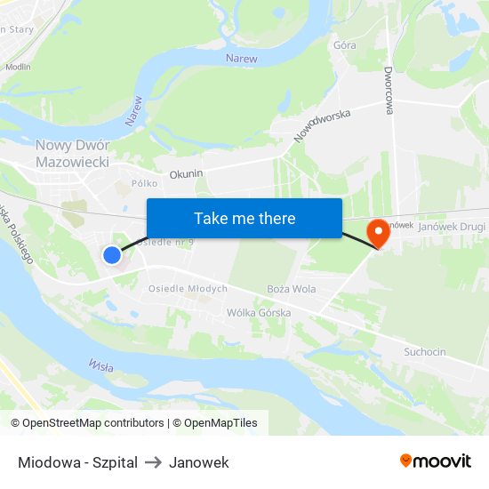 Miodowa - Szpital to Janowek map