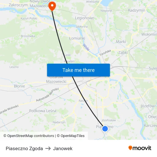 Piaseczno Zgoda to Janowek map