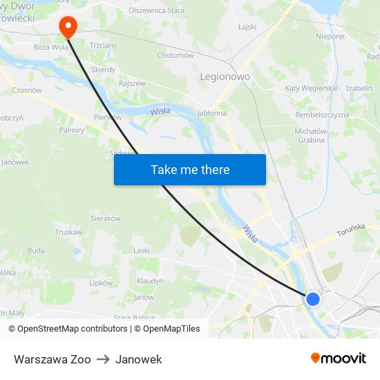 Warszawa Zoo to Janowek map
