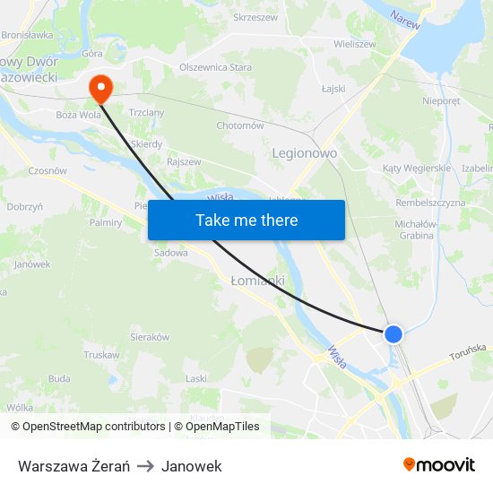 Warszawa Żerań to Janowek map