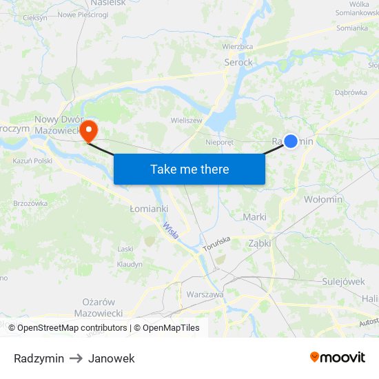 Radzymin to Janowek map