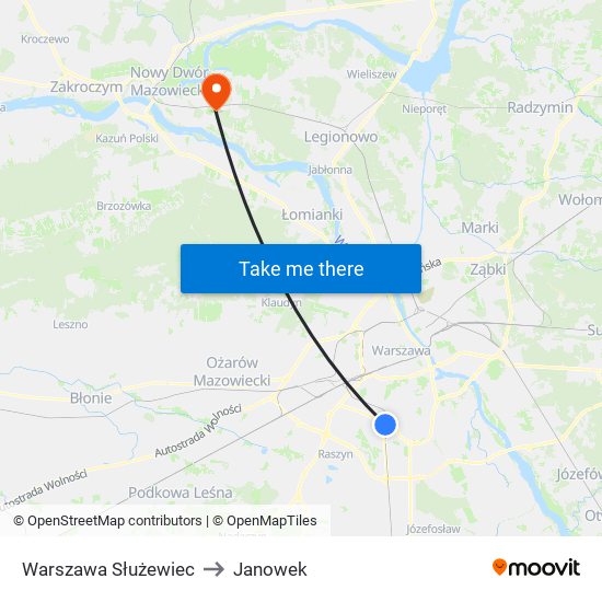 Warszawa Służewiec to Janowek map