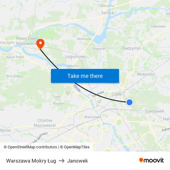 Warszawa Mokry Ług to Janowek map