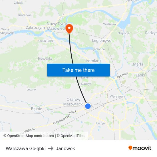 Warszawa Gołąbki to Janowek map