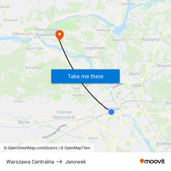 Warszawa Centralna to Janowek map