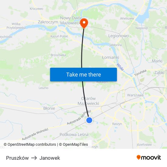 Pruszków to Janowek map