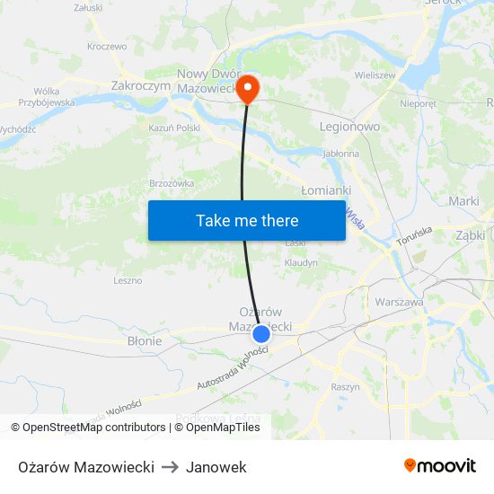 Ożarów Mazowiecki to Janowek map