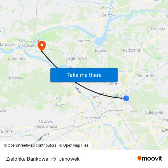 Zielonka Bankowa to Janowek map