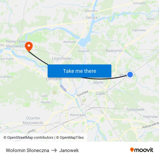 Wołomin Słoneczna to Janowek map