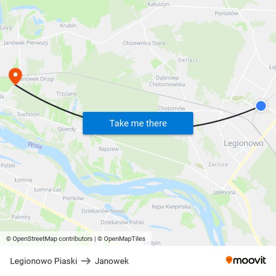 Legionowo Piaski to Janowek map