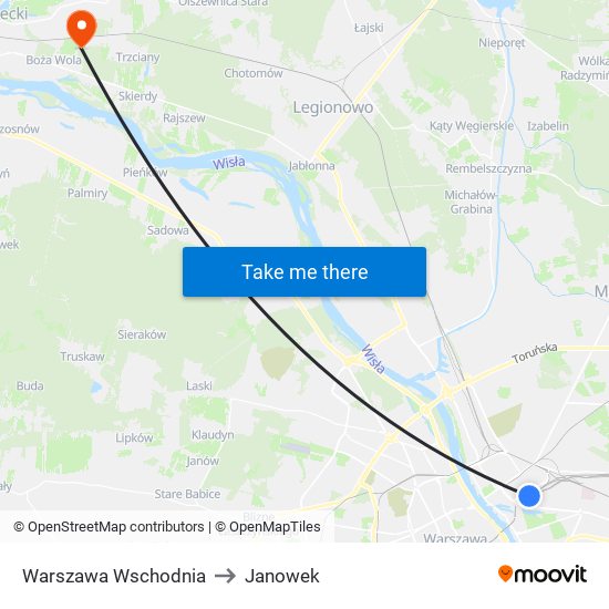 Warszawa Wschodnia to Janowek map