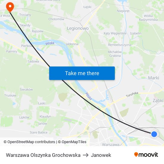 Warszawa Olszynka Grochowska to Janowek map