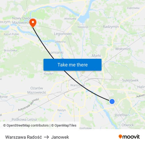 Warszawa Radość to Janowek map