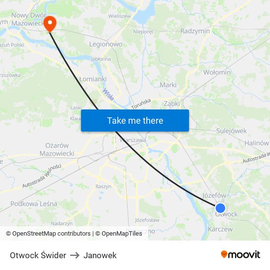 Otwock Świder to Janowek map