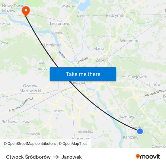 Otwock Śródborów to Janowek map