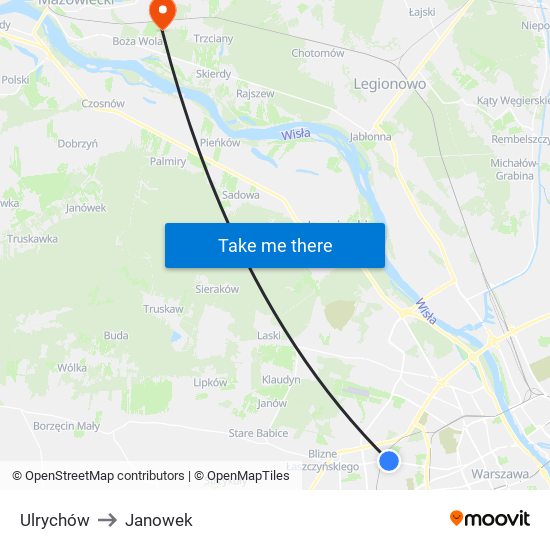 Ulrychów to Janowek map