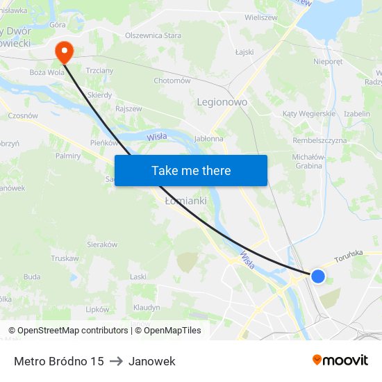 Metro Bródno to Janowek map