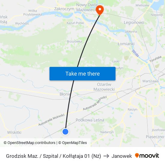 Grodzisk Maz. / Szpital / Kołłątaja (Nż) to Janowek map