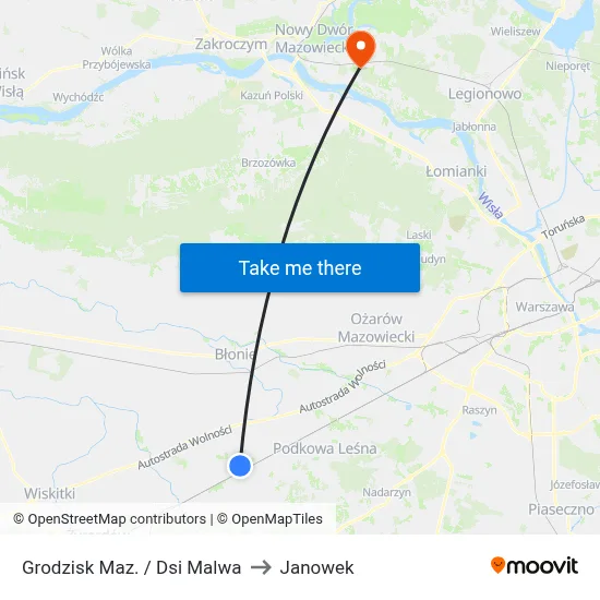 Grodzisk Maz. / Dsi Malwa to Janowek map